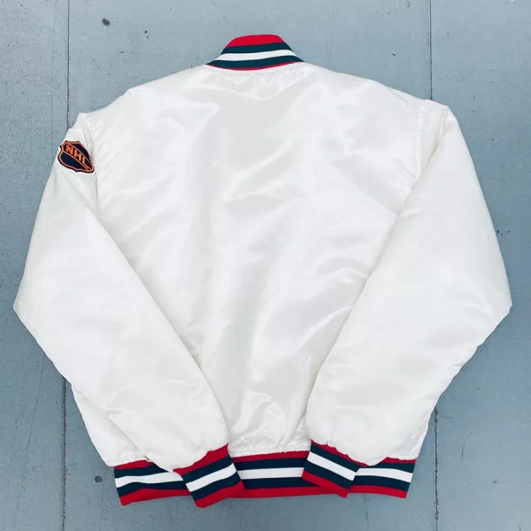 New Jersey Devils 1980’s Bomber Full-Snap White Satin Jacket