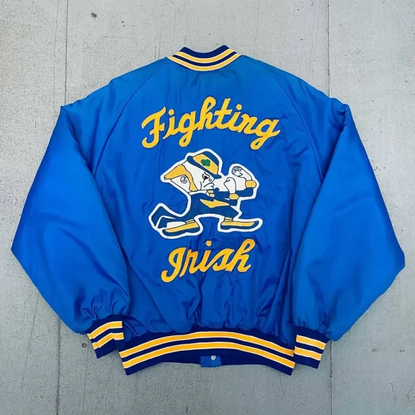 Notre Dame Fighting Irish 1980’s Spellout Bomber Royal Satin Jacket