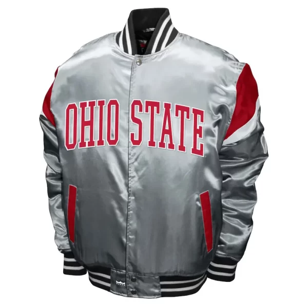 Ohio State Buckeyes Power Gray Varsity Satin Jacket