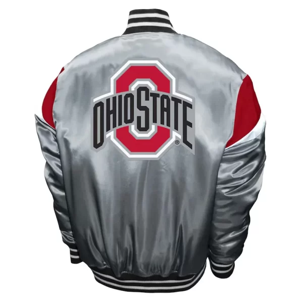 Ohio State Buckeyes Power Varsity Full-Snap Gray Satin Jacket