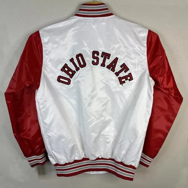 Ohio State Buckeyes White Red Full-Snap Varsity Satin Jacket