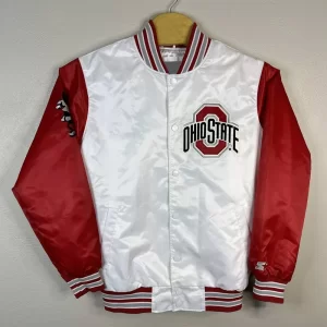 Ohio State Buckeyes White and Red Varsity Satin Jacket