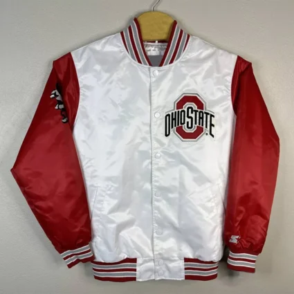 Ohio State Buckeyes White and Red Varsity Satin Jacket