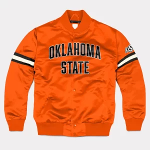 Oklahoma State Striped Orange Bomber Satin Jacket