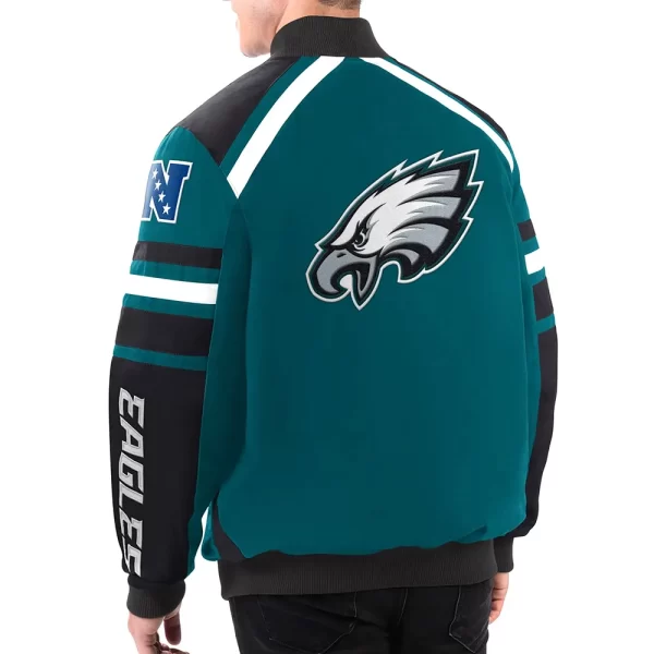 Philadelphia Eagles Power Forward Racing Full-Snap Green Cotton Jacket