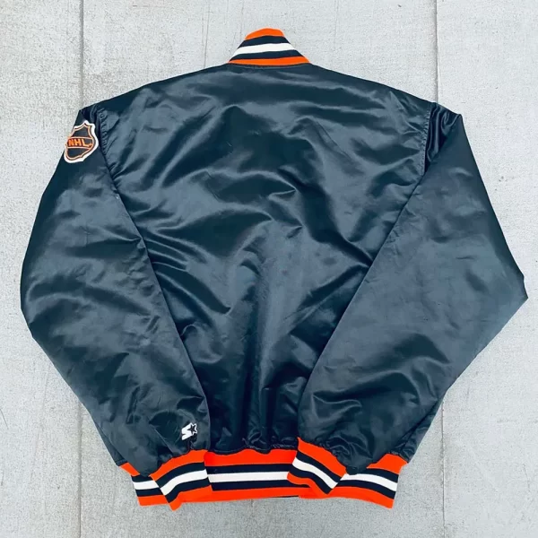 Philadelphia Flyers 1980’s Navy Full-Snap Bomber Satin Jacket