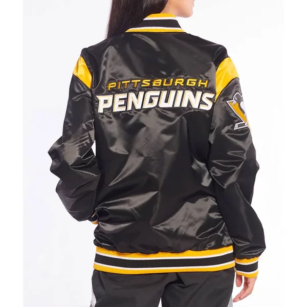 Pittsburgh Penguins Teddy Full-Snap Black Varsity Satin Jacket