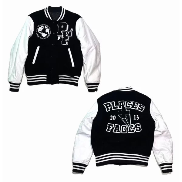 Places Plus Faces Black & White Varsity Jacket