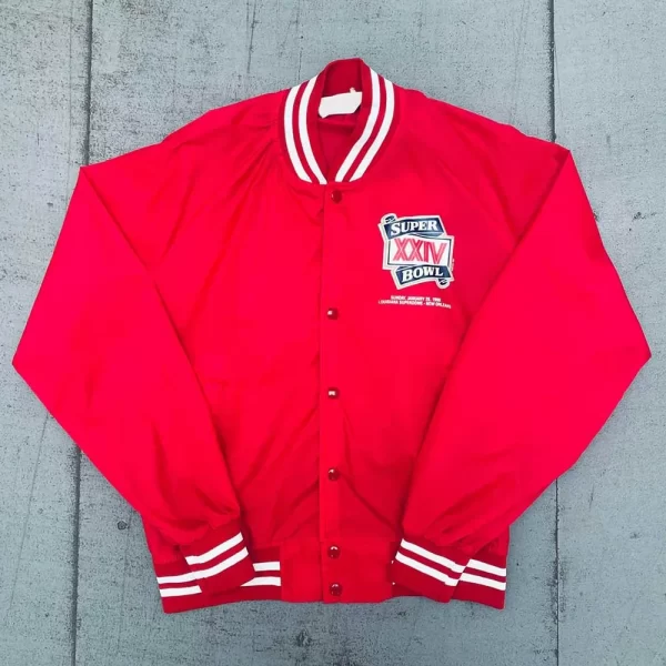 San Francisco 49ers 1989 Super Bowl XXIV Red Bomber Full-Snap Satin Jacket