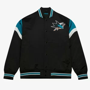 San Jose Sharks Bomber Teddy Black Satin Jacket