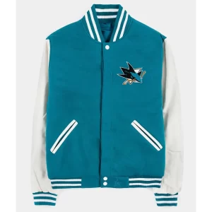 San Jose Sharks Teal and White Varsity Jacket