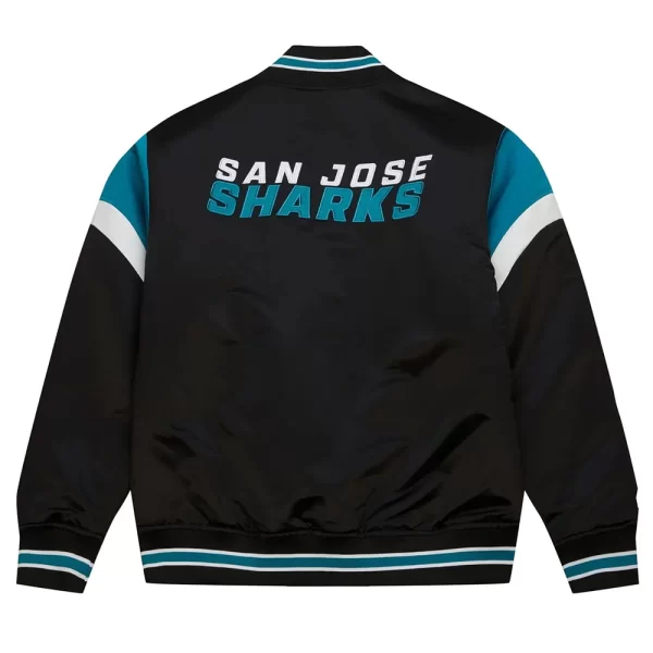 San Jose Sharks Teddy Bomber Heavyweight Black Full-Snap Satin Jacket