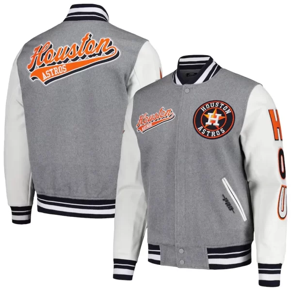 Script Tail Houston Astros Heather Gray & White Varsity Jacket