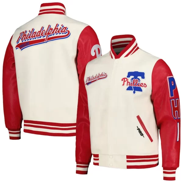 Script Tail Philadelphia Phillies Cream & Red Varsity Jacket