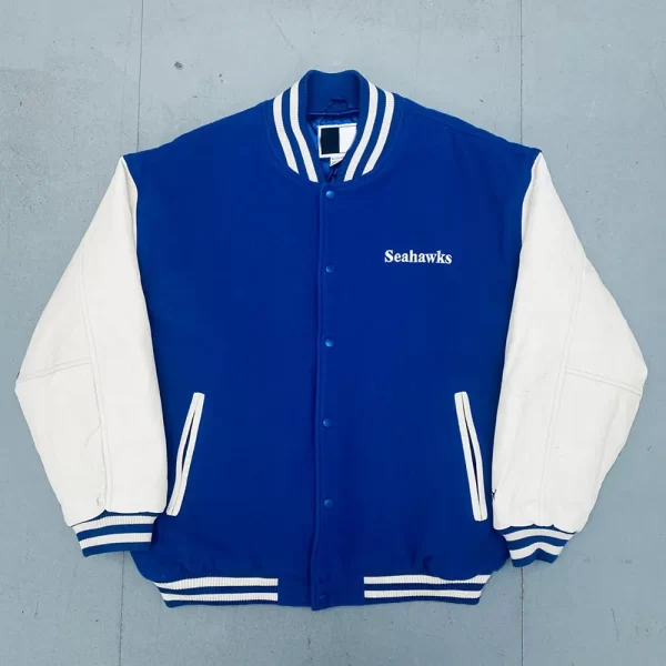 Seattle Seahawks 1990’s Royal & White Varsity Wool & Leather Jacket