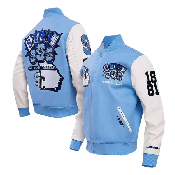 Spelman College Jaguars Homecoming Light Blue & White Varsity Jacket