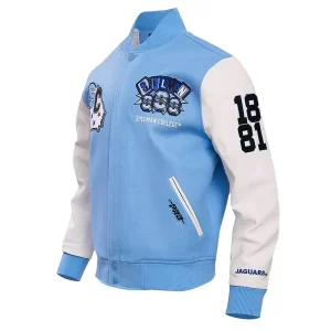 Spelman College Jaguars Homecoming Light Blue and White Varsity Jacket