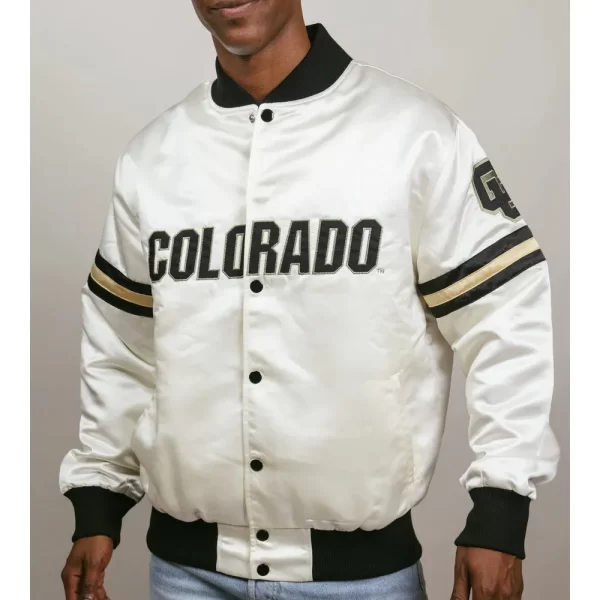 Striped Colorado Buffaloes Bomber White Full-Snap Satin Jacket