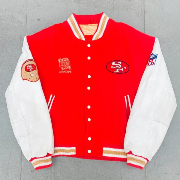 Super Bowl XXIV Champions San Francisco 49ers 1990 Red & White Varsity Wool Jacket