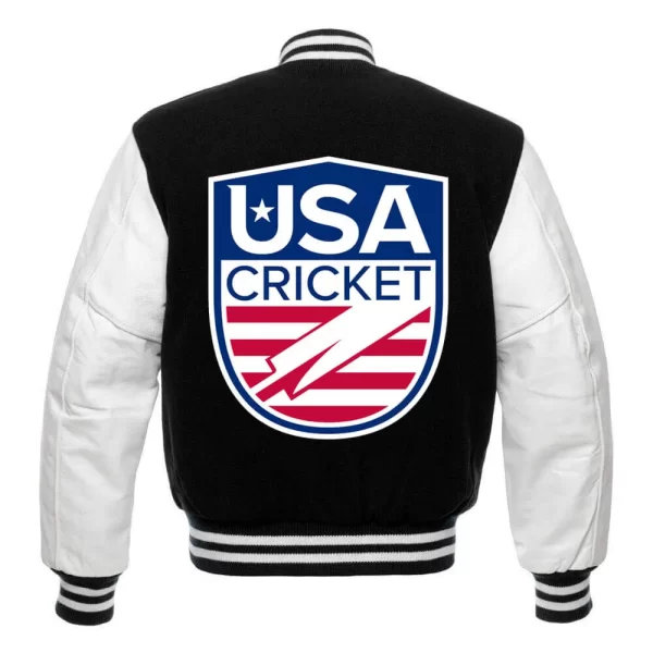 USA Cricket Team Black & White Full-Snap Varsity Wool Jacket