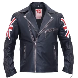 Union Jack Biker Vintage Black Real Leather Jacket