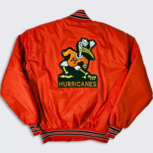 University Miami Hurricanes 90’s Bomber Orange Satin Jacket