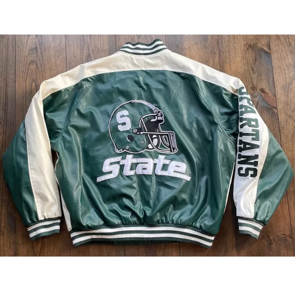 University of Michigan State Spartans Green & White Varsity Full-Zip Leather Jacket