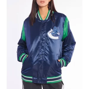 Vancouver Canucks Teddy Blue Varsity Satin Jacket