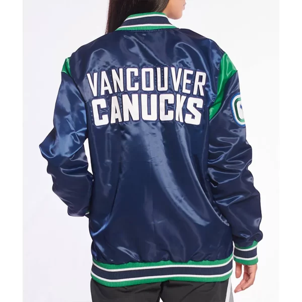 Vancouver Canucks Teddy Varsity Blue Full-Snap Satin Jacket