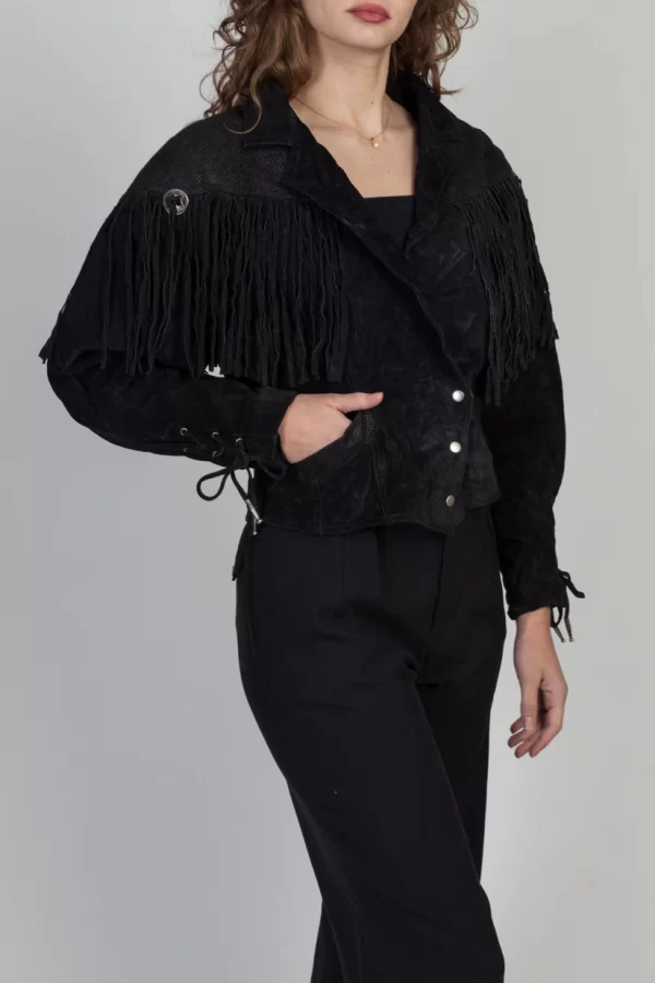 Vintage 80s Black Suede Fringe Crop Jackets