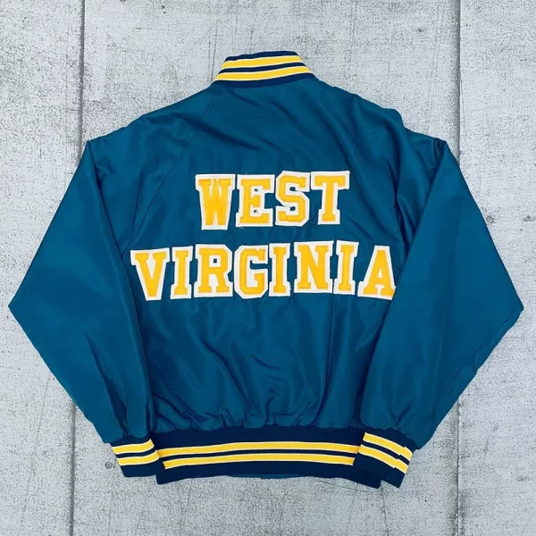 West Virginia Mountaineers 1980’s Spellout Bomber Blue Satin Jacket