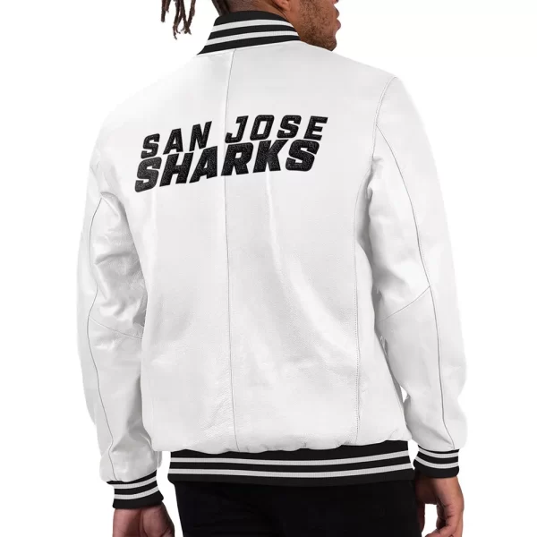 White San Jose Sharks Varsity Full-Snap Leather Jacket