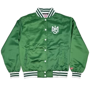 500 Speedway Green Satin Bomber Jacket