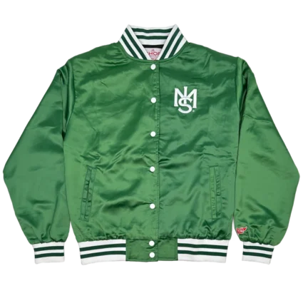 500 Speedway Green Satin Bomber Jacket