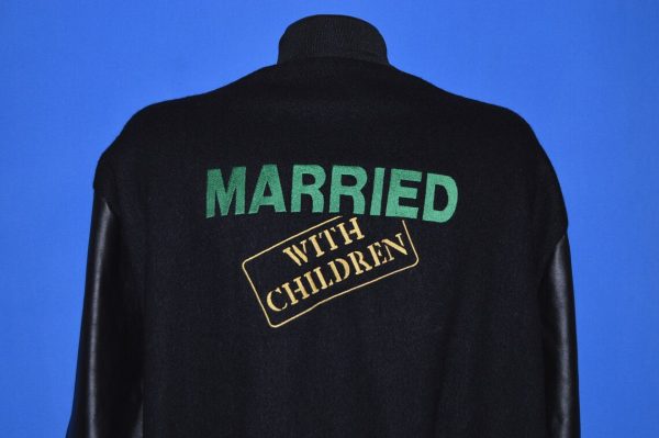 80s Married with Children Wool and Leather Black Crew Jacket