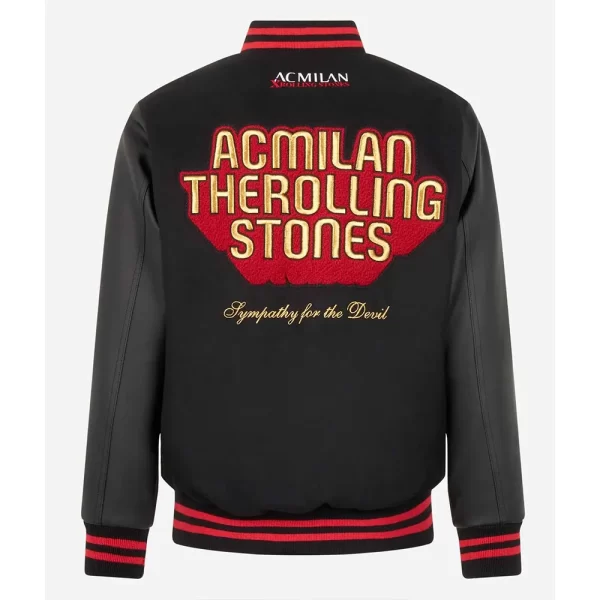 AC Milan Rolling Stones Varsity Full-Snap Black Wool Jacket