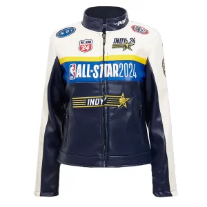 All Star Game 2024 Eggshell Navy Blue Leather Jacket