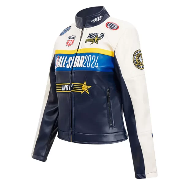 All Star Game 2024 Eggshell Navy Leather Jacket