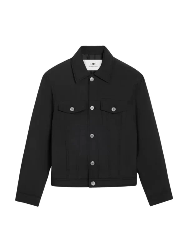 Ami Jacket Padded Trucker Buttoned Black Jacke