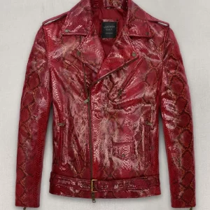 Bold Python Pure Red Leather Biker Jacket