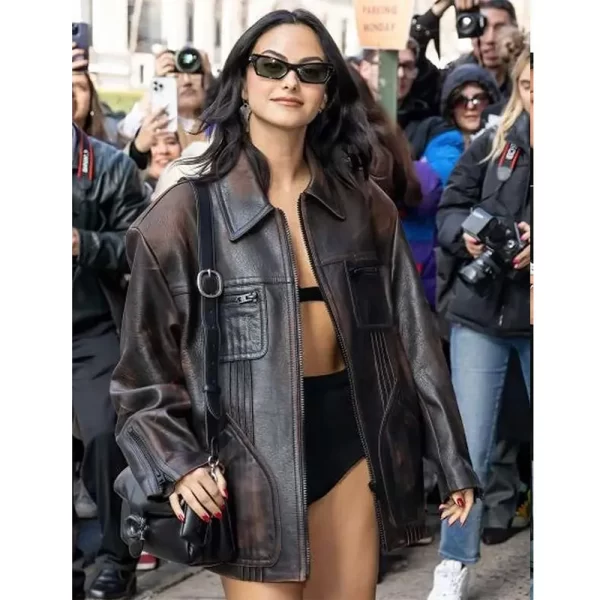 Camila Mendes New York Fashion Week Black Leather Jacket