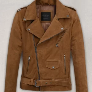 Caramel Brown Suede Pure Leather Biker Jacket