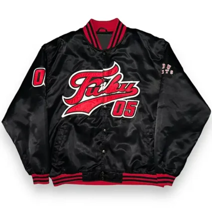 Fubu 05 Black Satin Bomber Jacket
