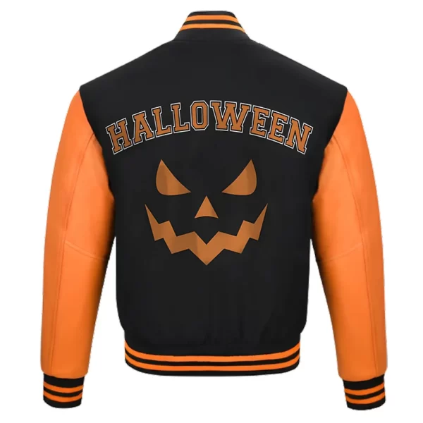 Halloween Pumpkin Black & Orange Varsity Full-Snap Wool Jacket