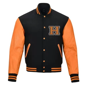 Halloween Pumpkin Black and Orange Wool Varsity Jacket