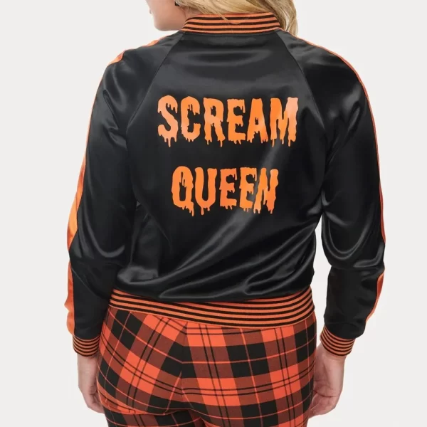 Halloween Pumpkin Scream Queen Black Satin Bomber Jacket