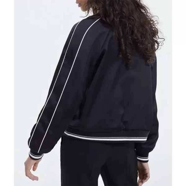 Jenna Ortega Wednesday Addams Black Cotton Bomber Jacket