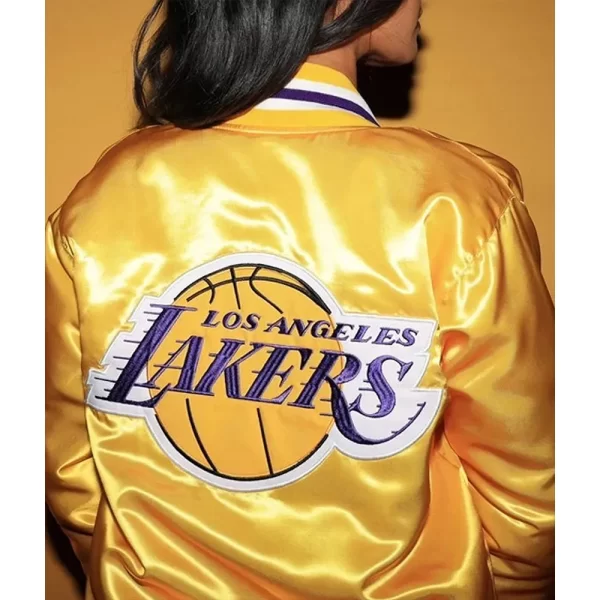 LA Lakers Yellow Satin Varsity Jacket