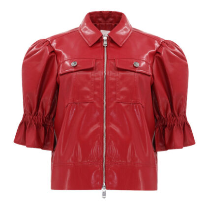 Lite Vegan Red Leather Puff Sleeve Holly Jacket