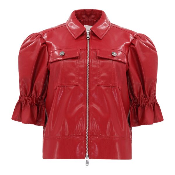 Lite Vegan Red Leather Puff Sleeve Holly Jacket